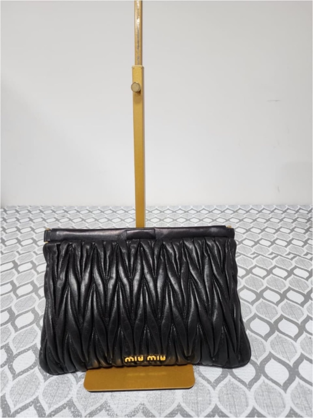 Authentic Miu Miu Matelasse Leather Frame Clutch Black